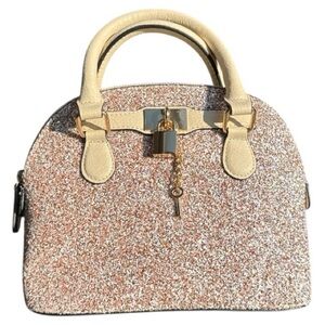 ALDO Barland Dome Satchel Bag Champagne Gold Glitter Sparkle Crossbody Handbag